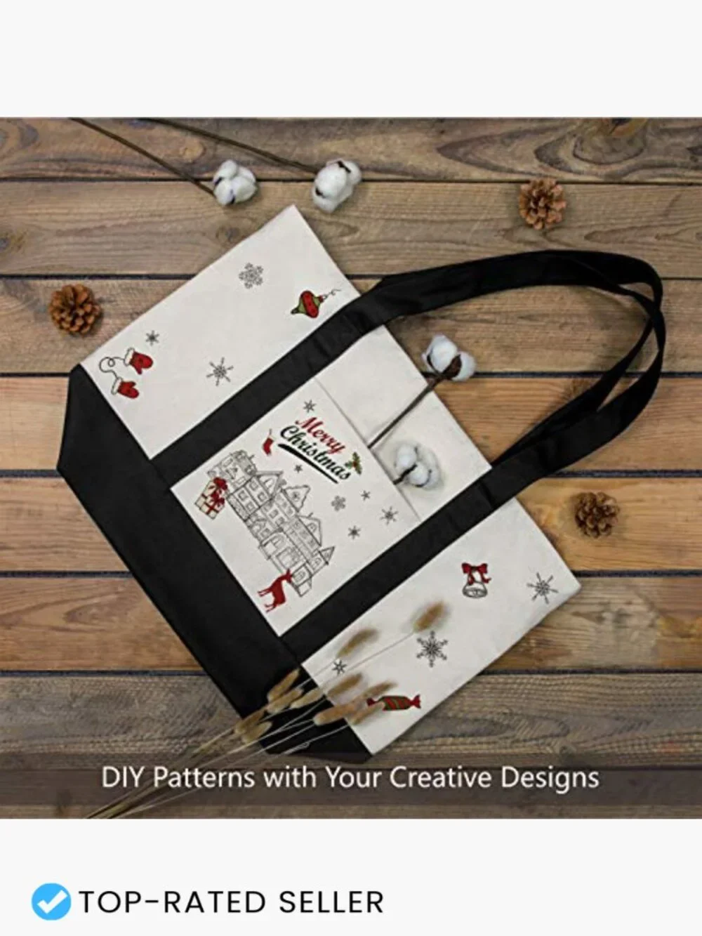 Canvas Tote Bag with External Pocket Reusable Grocery Shopping Top Zipper